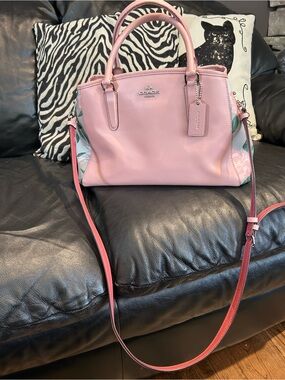Coach Margot Pink Leather Satchel with Floral Accents